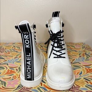 Michael Kors White and Black Lace-Up Boots